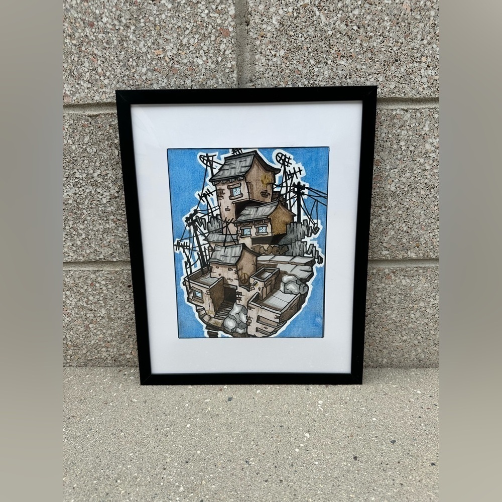 Original Art “Hood Up High” Urban Art Mixed Media Canvas Framed 8x10